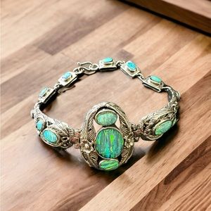 Fire Opal Solid Sterling Silver Bracelet